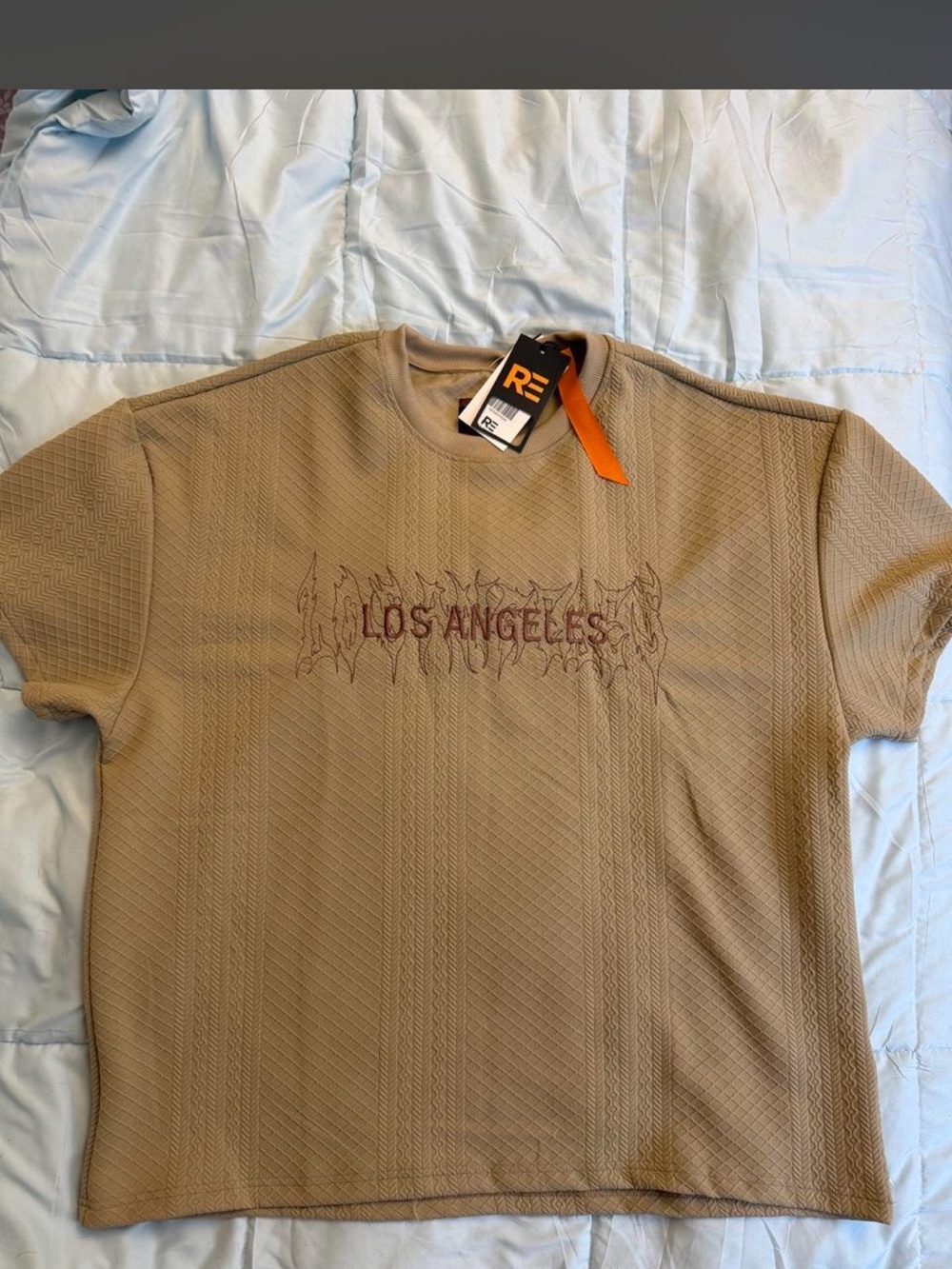 Beige 'Los Angeles' Embroidered Short-Sleeve Crewneck Tee
